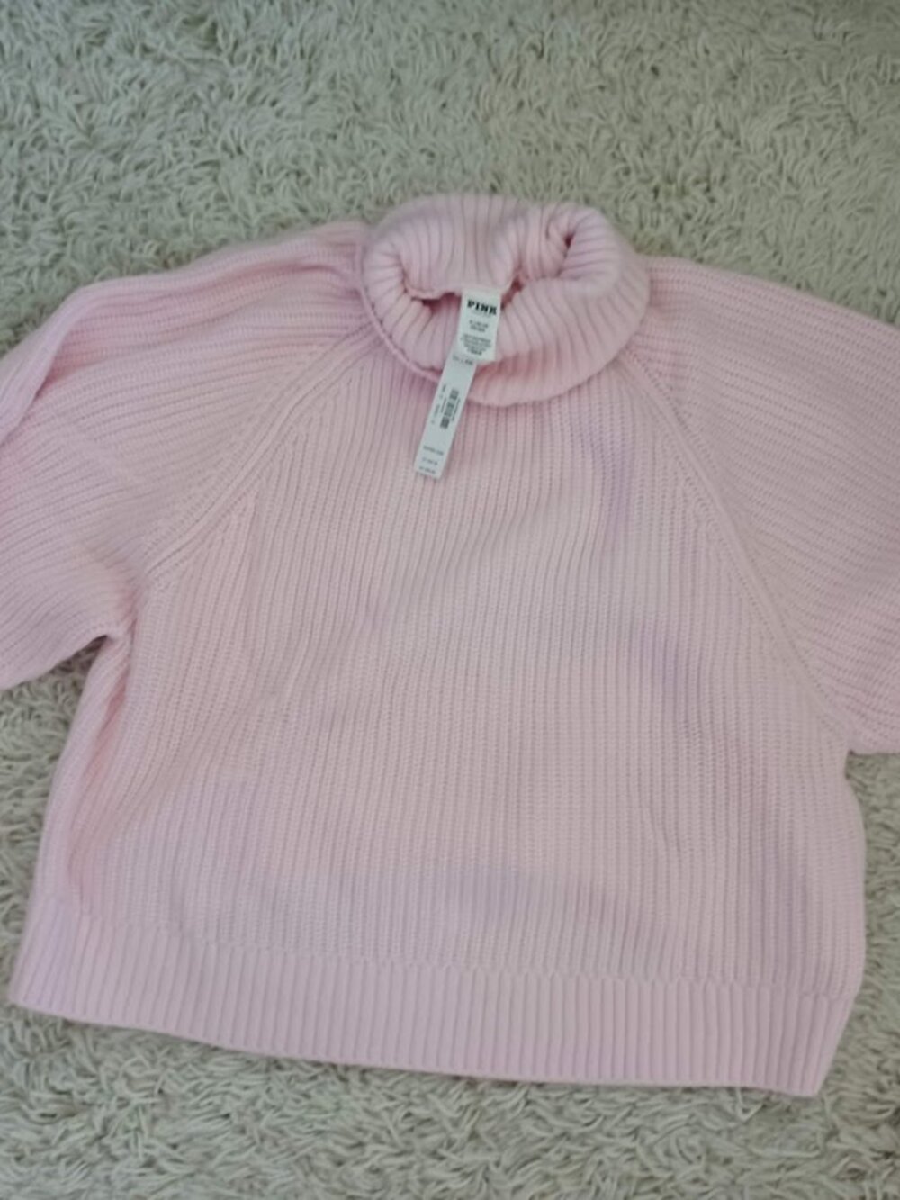PINK Victoria's Secret XL Pink Ribbed Turtleneck Sweater NWT MSRP $69.95